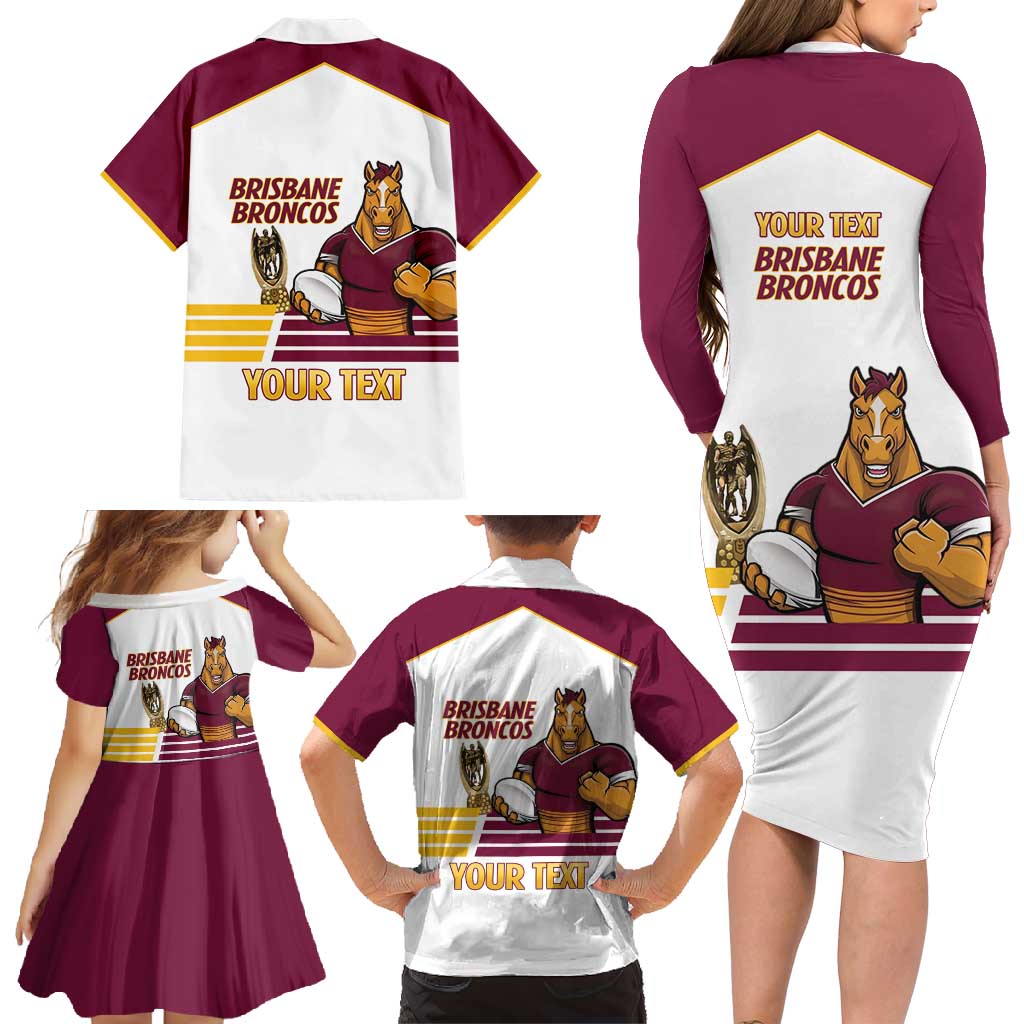 Brisbane Broncos Rugby Personalised Family Matching Long Sleeve Bodycon Dress and Hawaiian Shirt NRL 4th Premiers Proud - Aussie Hoodie