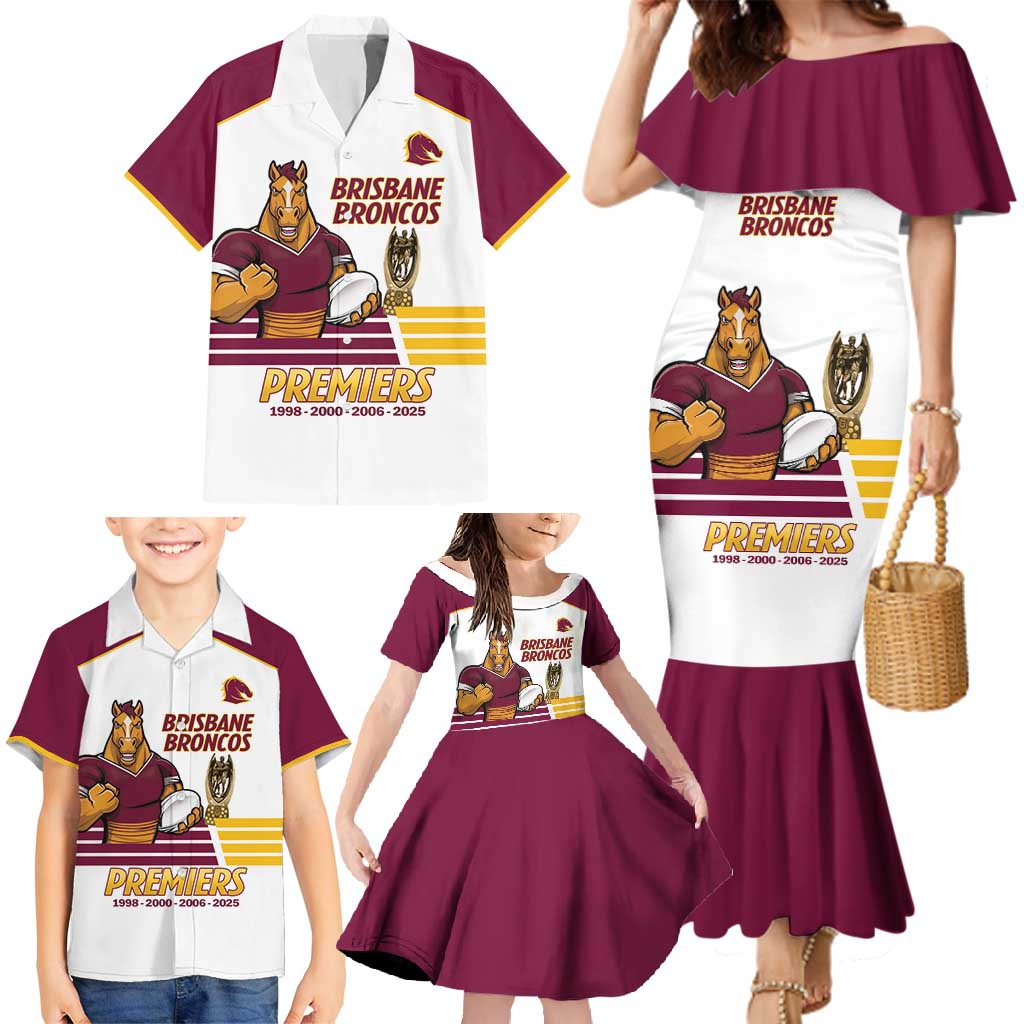 Brisbane Broncos Rugby Personalised Family Matching Mermaid Dress and Hawaiian Shirt NRL 4th Premiers Proud - Aussie Hoodie