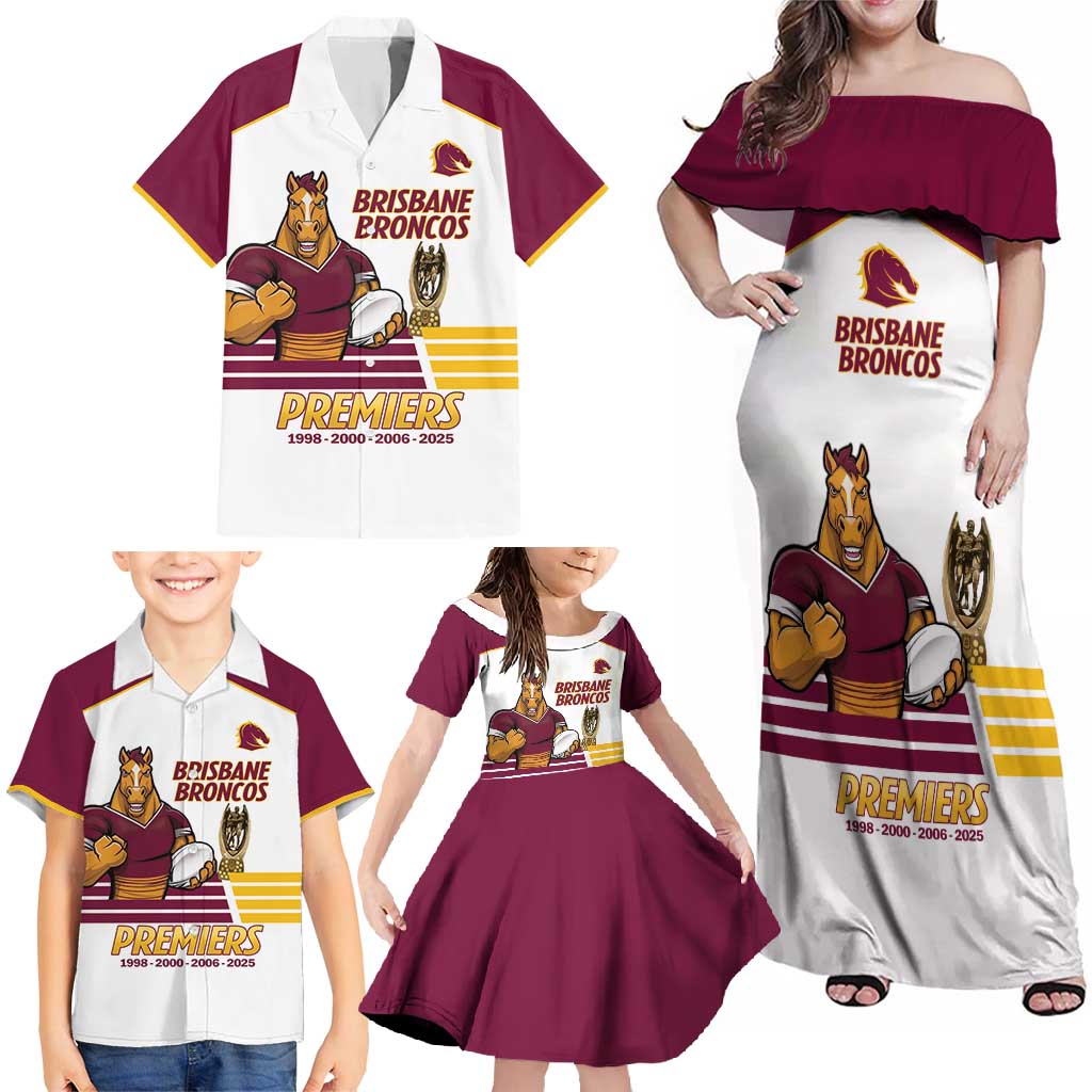 Brisbane Broncos Rugby Personalised Family Matching Off Shoulder Maxi Dress and Hawaiian Shirt NRL 4th Premiers Proud - Aussie Hoodie