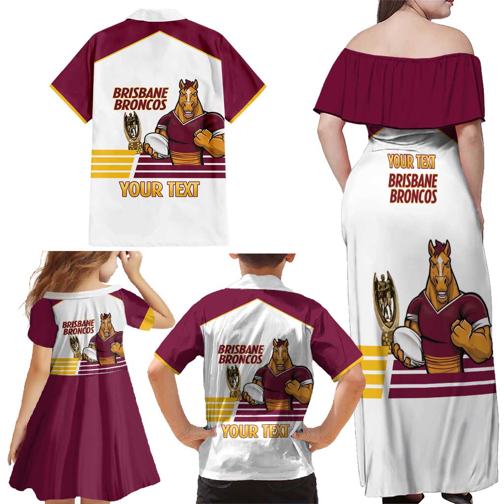 Brisbane Broncos Rugby Personalised Family Matching Off Shoulder Maxi Dress and Hawaiian Shirt NRL 4th Premiers Proud - Aussie Hoodie