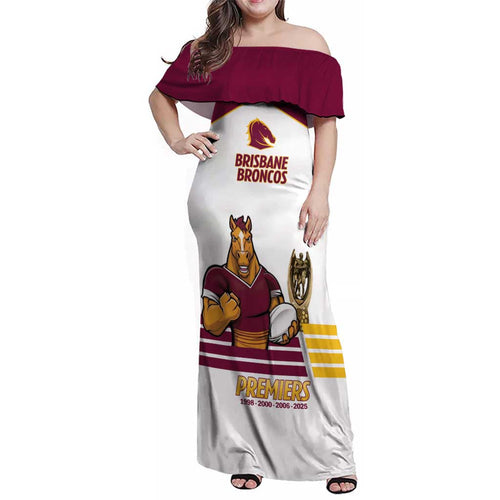 Brisbane Broncos Rugby Personalised Family Matching Off Shoulder Maxi Dress and Hawaiian Shirt NRL 4th Premiers Proud - Aussie Hoodie