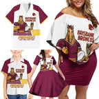 Brisbane Broncos Rugby Personalised Family Matching Off Shoulder Short Dress and Hawaiian Shirt NRL 4th Premiers Proud - Aussie Hoodie