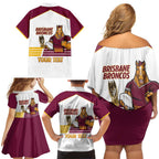 Brisbane Broncos Rugby Personalised Family Matching Off Shoulder Short Dress and Hawaiian Shirt NRL 4th Premiers Proud - Aussie Hoodie