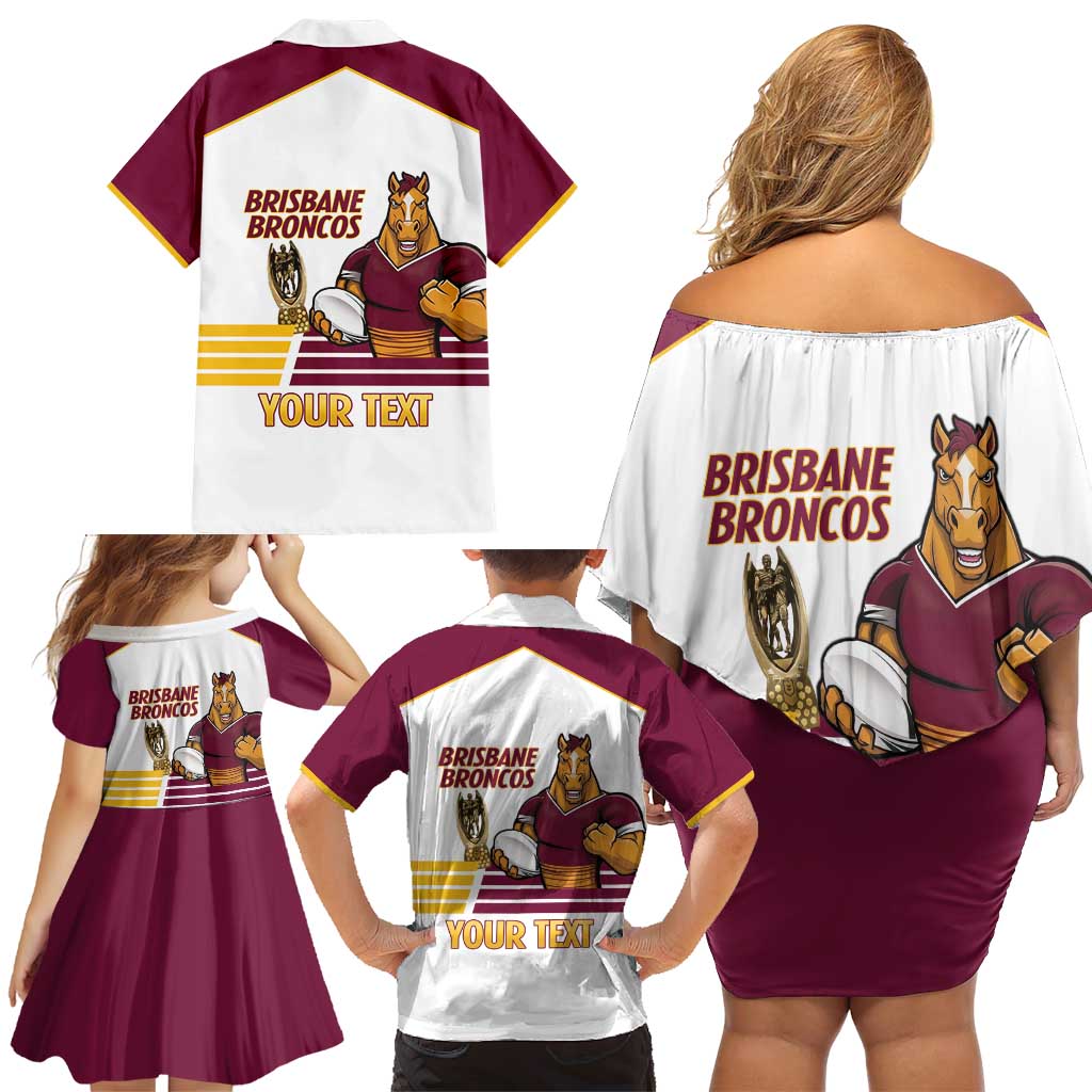 Brisbane Broncos Rugby Personalised Family Matching Off Shoulder Short Dress and Hawaiian Shirt NRL 4th Premiers Proud - Aussie Hoodie