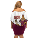 Brisbane Broncos Rugby Personalised Family Matching Off Shoulder Short Dress and Hawaiian Shirt NRL 4th Premiers Proud - Aussie Hoodie