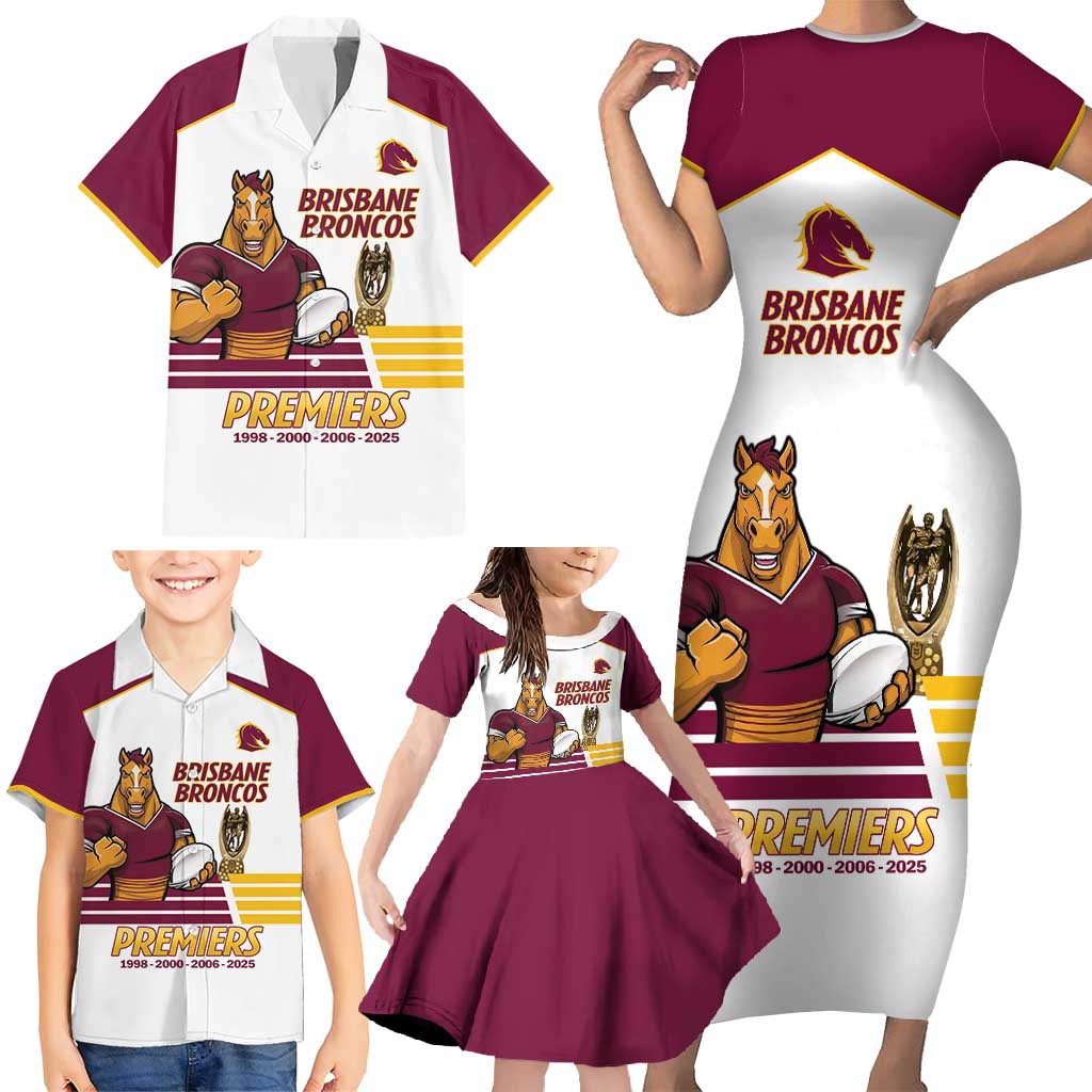 Brisbane Broncos Rugby Personalised Family Matching Short Sleeve Bodycon Dress and Hawaiian Shirt NRL 4th Premiers Proud - Aussie Hoodie