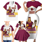 Brisbane Broncos Rugby Personalised Family Matching Short Sleeve Bodycon Dress and Hawaiian Shirt NRL 4th Premiers Proud - Aussie Hoodie