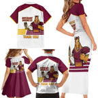 Brisbane Broncos Rugby Personalised Family Matching Short Sleeve Bodycon Dress and Hawaiian Shirt NRL 4th Premiers Proud - Aussie Hoodie