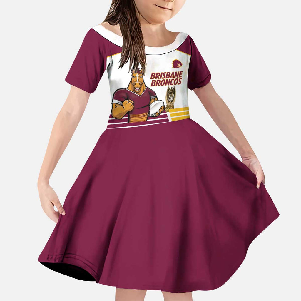 Brisbane Broncos Rugby Personalised Kid Short Sleeve Dress NRL 4th Premiers Proud - Aussie Hoodie