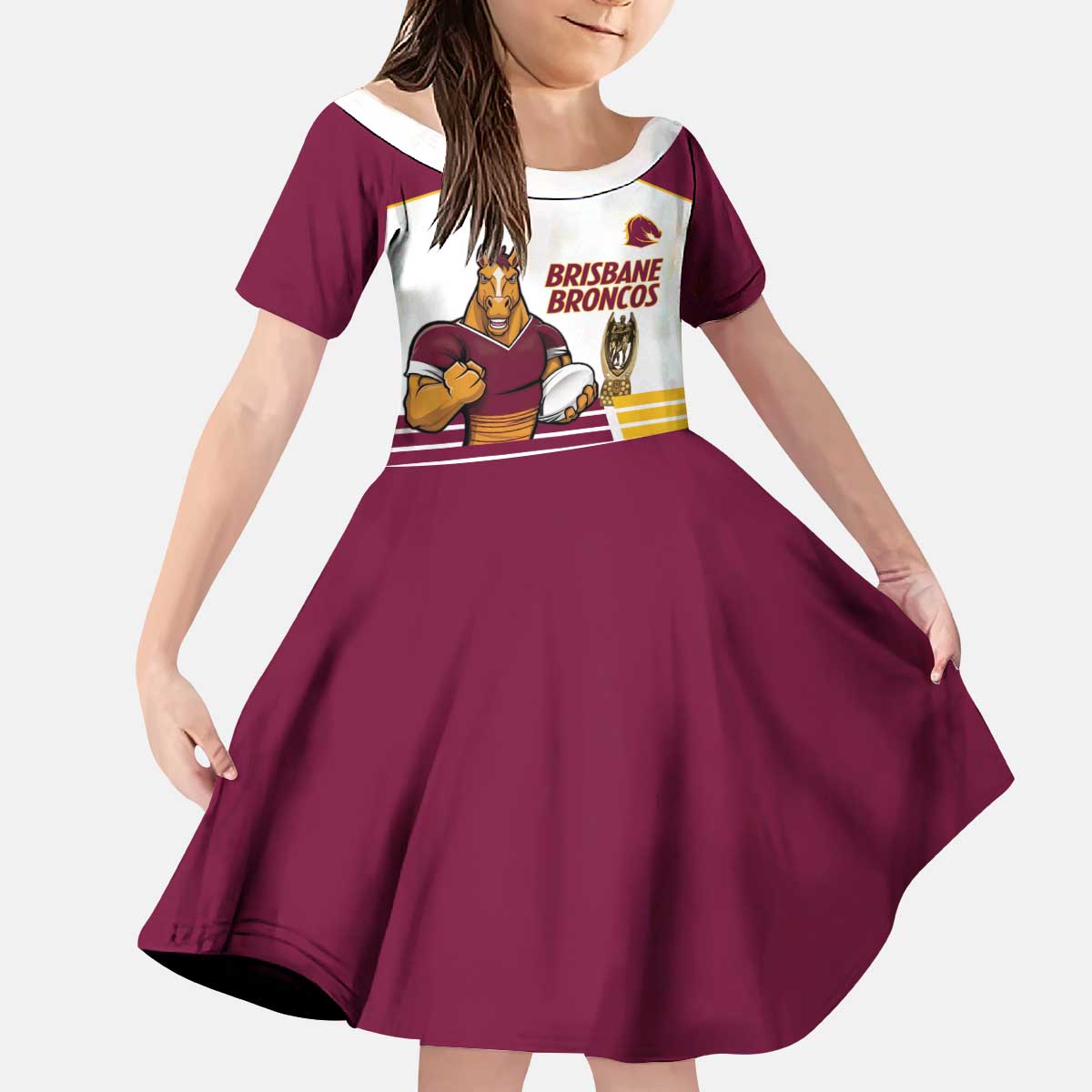 Brisbane Broncos Rugby Personalised Kid Short Sleeve Dress NRL 4th Premiers Proud - Aussie Hoodie