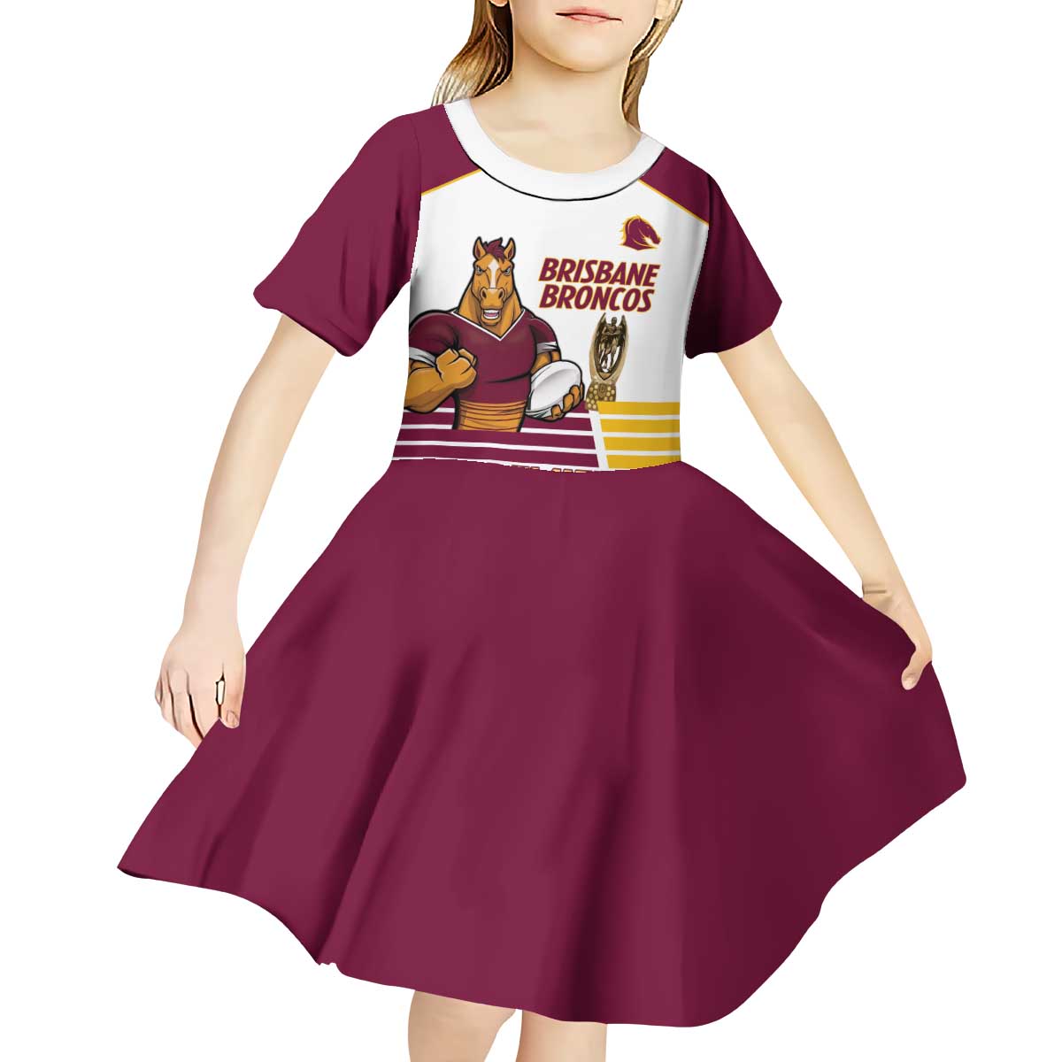 Brisbane Broncos Rugby Personalised Kid Short Sleeve Dress NRL 4th Premiers Proud - Aussie Hoodie