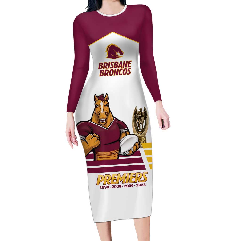 Brisbane Broncos Rugby Personalised Long Sleeve Bodycon Dress NRL 4th Premiers Proud - Aussie Hoodie