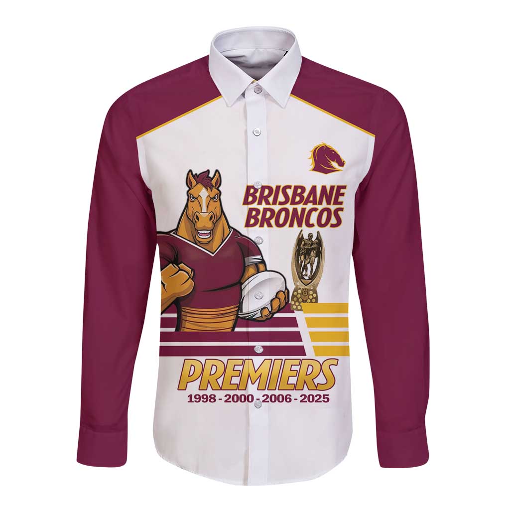Brisbane Broncos Rugby Personalised Long Sleeve Button Shirt NRL 4th Premiers Proud - Aussie Hoodie