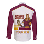 Brisbane Broncos Rugby Personalised Long Sleeve Button Shirt NRL 4th Premiers Proud - Aussie Hoodie