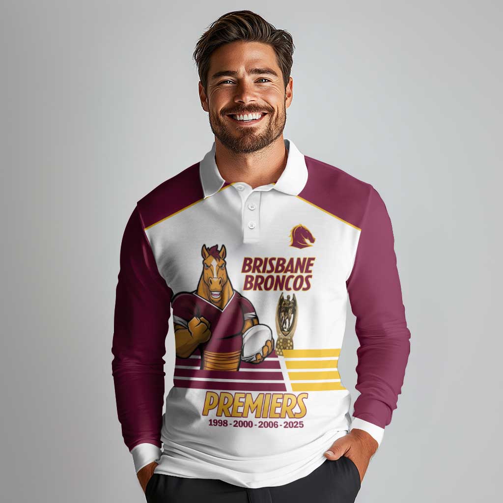 Brisbane Broncos Rugby Personalised Long Sleeve Polo Shirt NRL 4th Premiers Proud - Aussie Hoodie