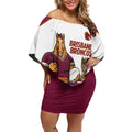 Brisbane Broncos Rugby Personalised Off Shoulder Short Dress NRL 4th Premiers Proud - Aussie Hoodie