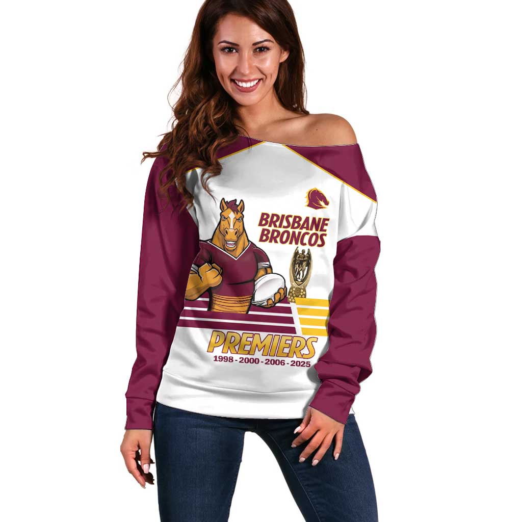 Brisbane Broncos Rugby Personalised Off Shoulder Sweater NRL 4th Premiers Proud - Aussie Hoodie