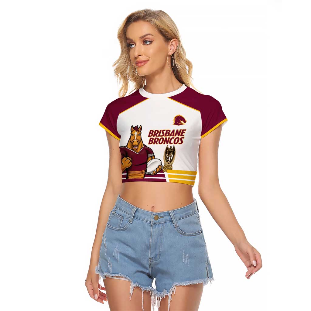 Brisbane Broncos Rugby Personalised Raglan Cropped T Shirt NRL 4th Premiers Proud - Aussie Hoodie