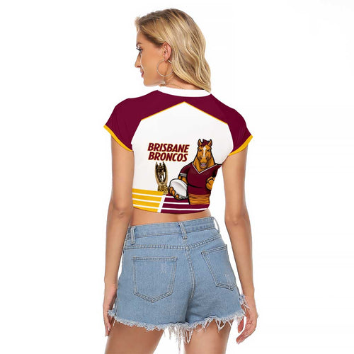Brisbane Broncos Rugby Personalised Raglan Cropped T Shirt NRL 4th Premiers Proud - Aussie Hoodie