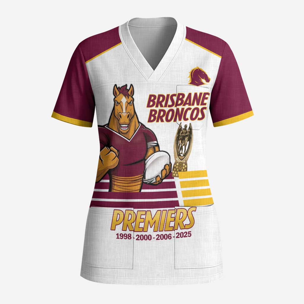 Brisbane Broncos Rugby Personalised Scrub Top NRL 4th Premiers Proud - Aussie Hoodie