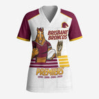 Brisbane Broncos Rugby Personalised Scrub Top NRL 4th Premiers Proud - Aussie Hoodie