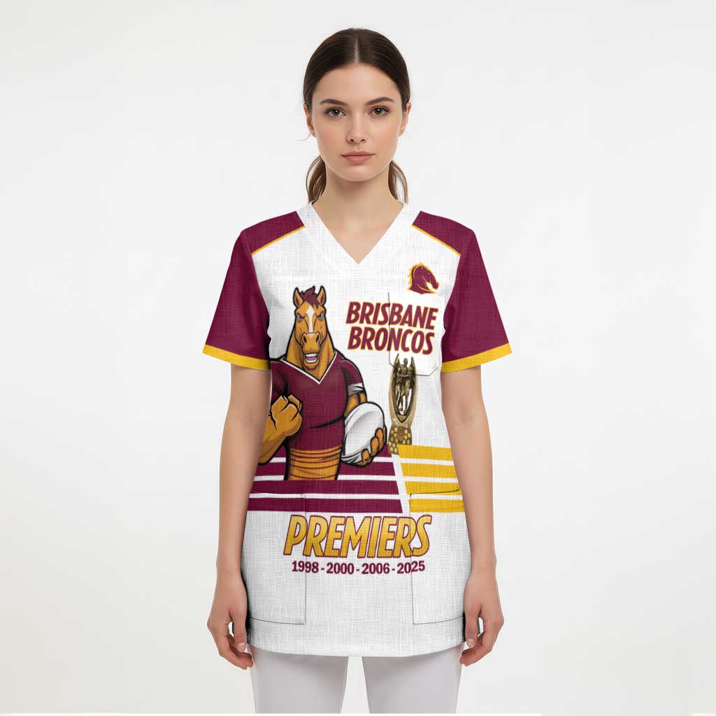 Brisbane Broncos Rugby Personalised Scrub Top NRL 4th Premiers Proud - Aussie Hoodie