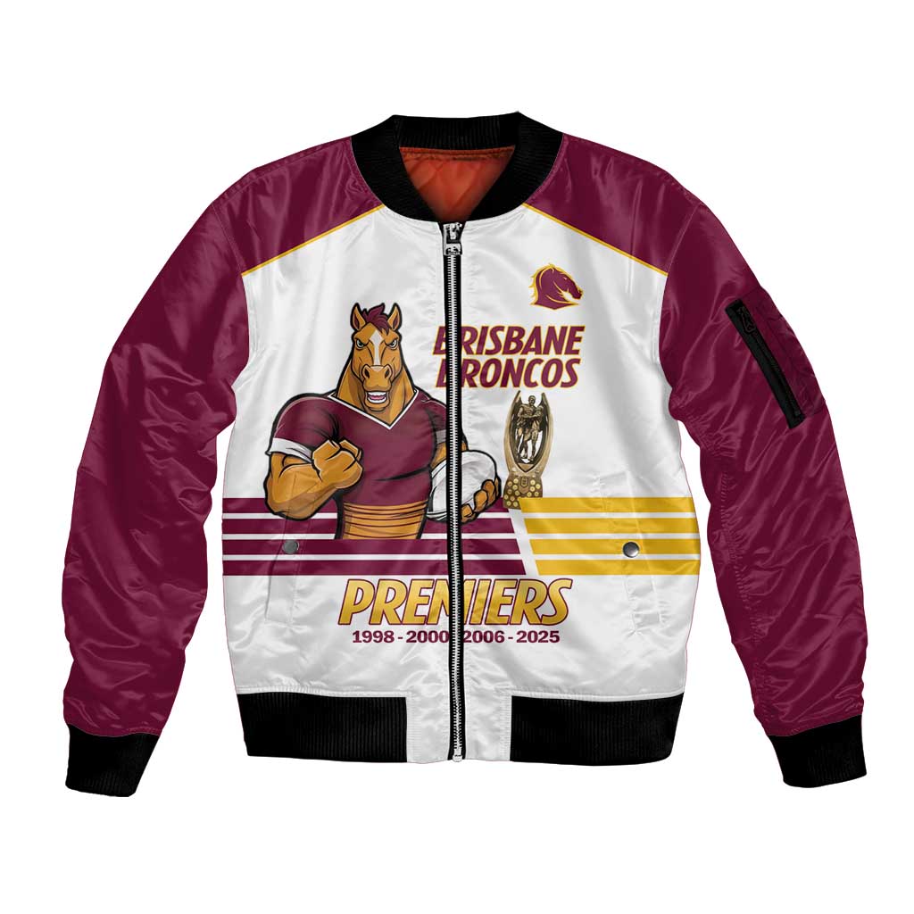 Brisbane Broncos Rugby Personalised Sleeve Zip Bomber Jacket NRL 4th Premiers Proud - Aussie Hoodie