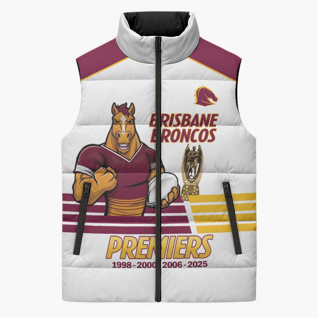 Brisbane Broncos Rugby Personalised Sleeveless Puffer Jacket NRL 4th Premiers Proud - Aussie Hoodie