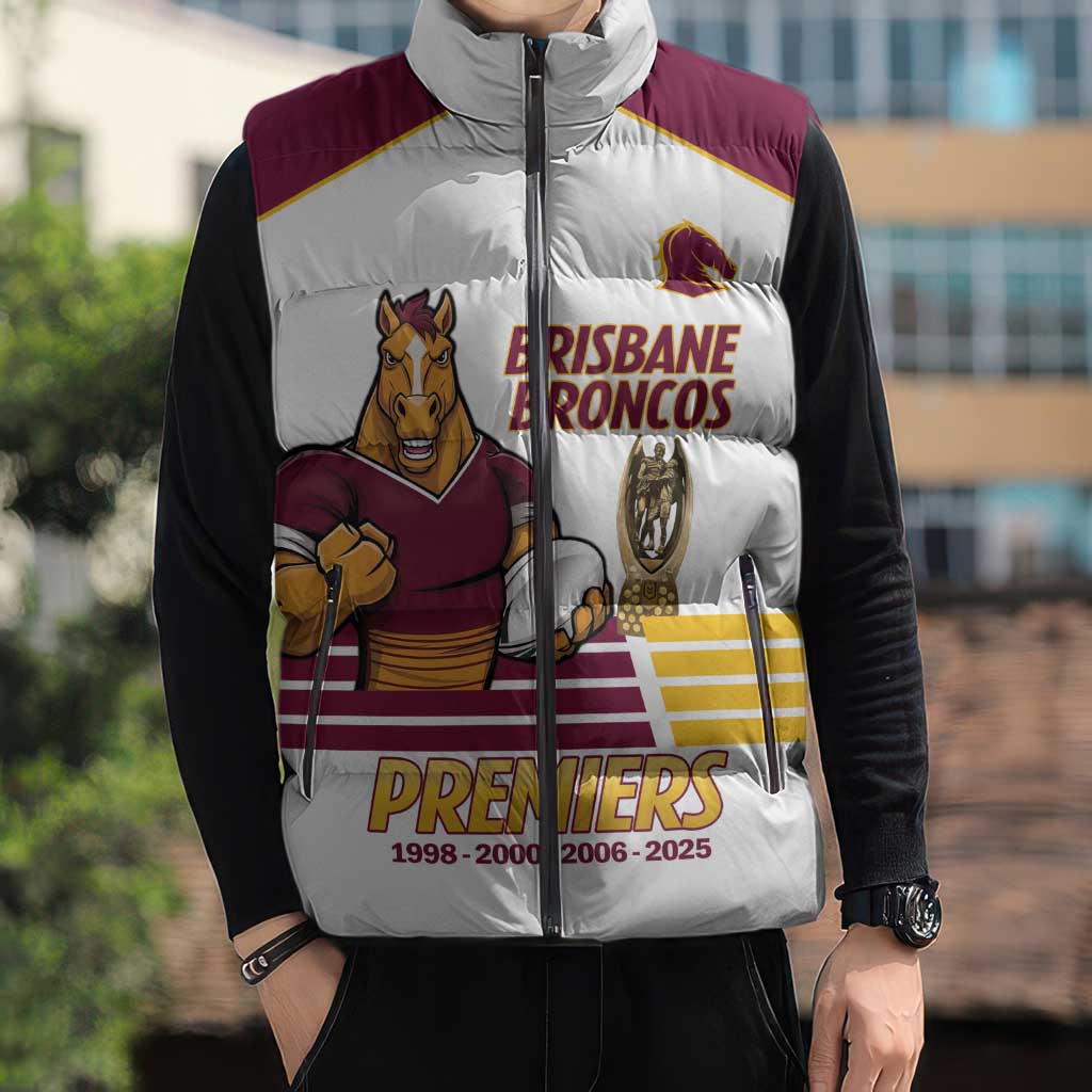 Brisbane Broncos Rugby Personalised Sleeveless Puffer Jacket NRL 4th Premiers Proud - Aussie Hoodie