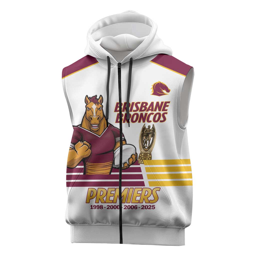Brisbane Broncos Rugby Personalised Sleeveless Zip Hoodie NRL 4th Premiers Proud LT14