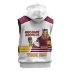Brisbane Broncos Rugby Personalised Sleeveless Zip Hoodie NRL 4th Premiers Proud LT14