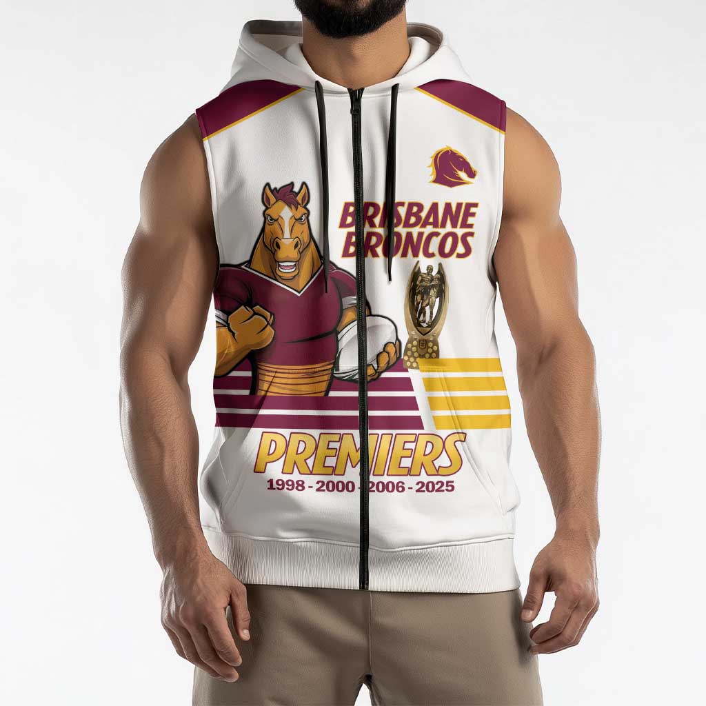 Brisbane Broncos Rugby Personalised Sleeveless Zip Hoodie NRL 4th Premiers Proud LT14