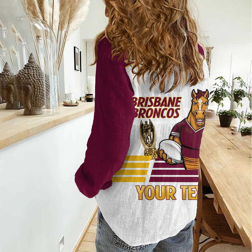 Brisbane Broncos Rugby Personalised Women Casual Shirt NRL 4th Premiers Proud - Aussie Hoodie