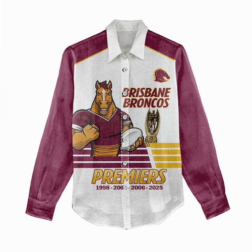 Brisbane Broncos Rugby Personalised Women Casual Shirt NRL 4th Premiers Proud - Aussie Hoodie