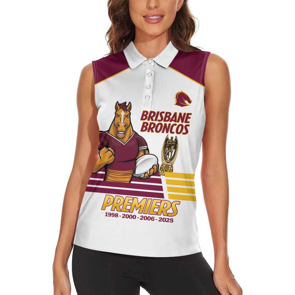 Brisbane Broncos Rugby Personalised Women Sleeveless Polo Shirt NRL 4th Premiers Proud - Aussie Hoodie