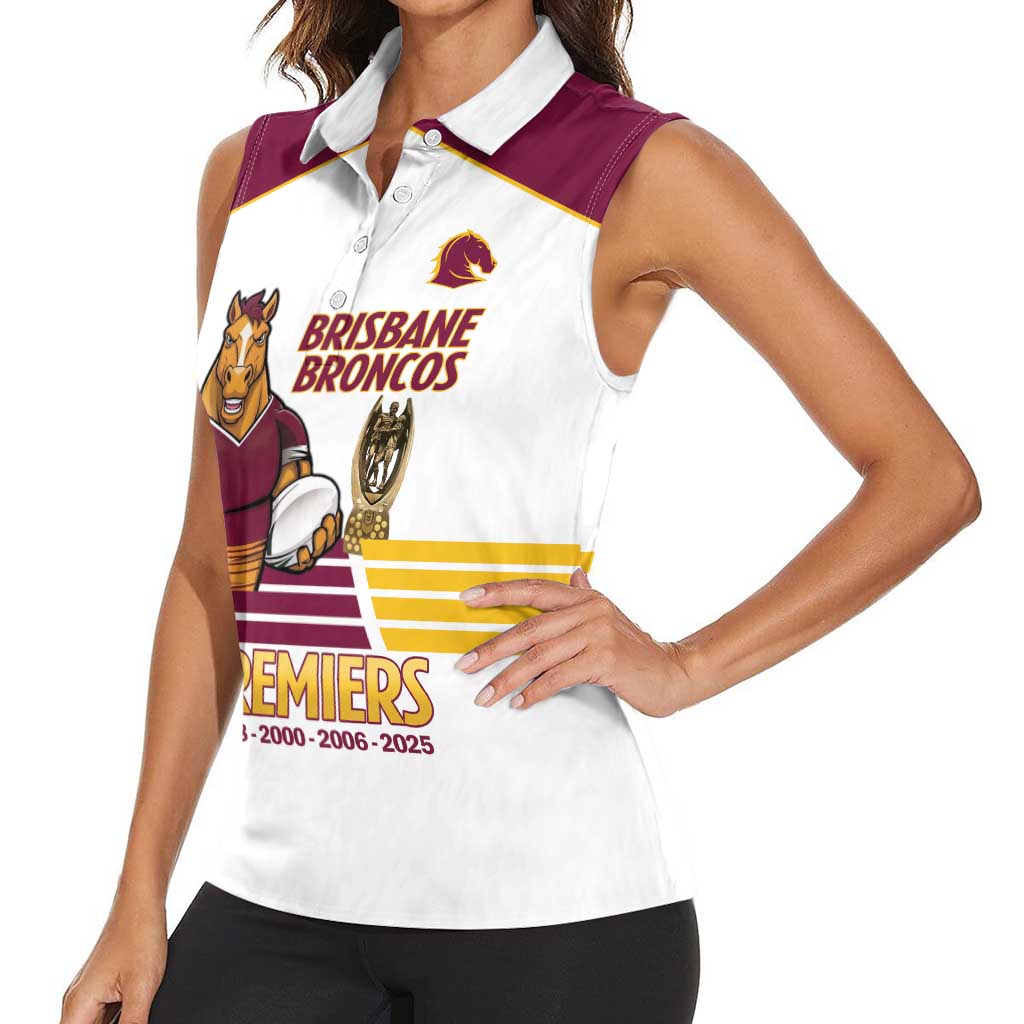 Brisbane Broncos Rugby Personalised Women Sleeveless Polo Shirt NRL 4th Premiers Proud - Aussie Hoodie