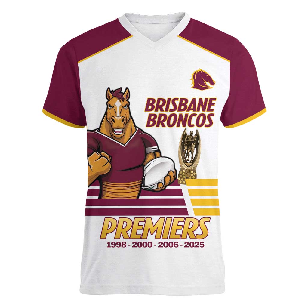 Brisbane Broncos Rugby Personalised Women V-Neck T-Shirt NRL 4th Premiers Proud - Aussie Hoodie