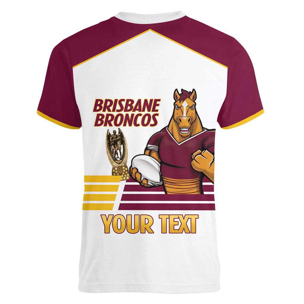 Brisbane Broncos Rugby Personalised Women V-Neck T-Shirt NRL 4th Premiers Proud - Aussie Hoodie