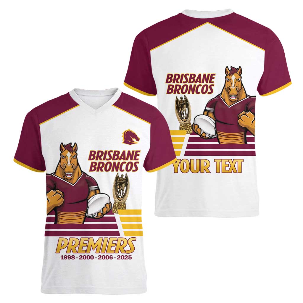 Brisbane Broncos Rugby Personalised Women V-Neck T-Shirt NRL 4th Premiers Proud - Aussie Hoodie