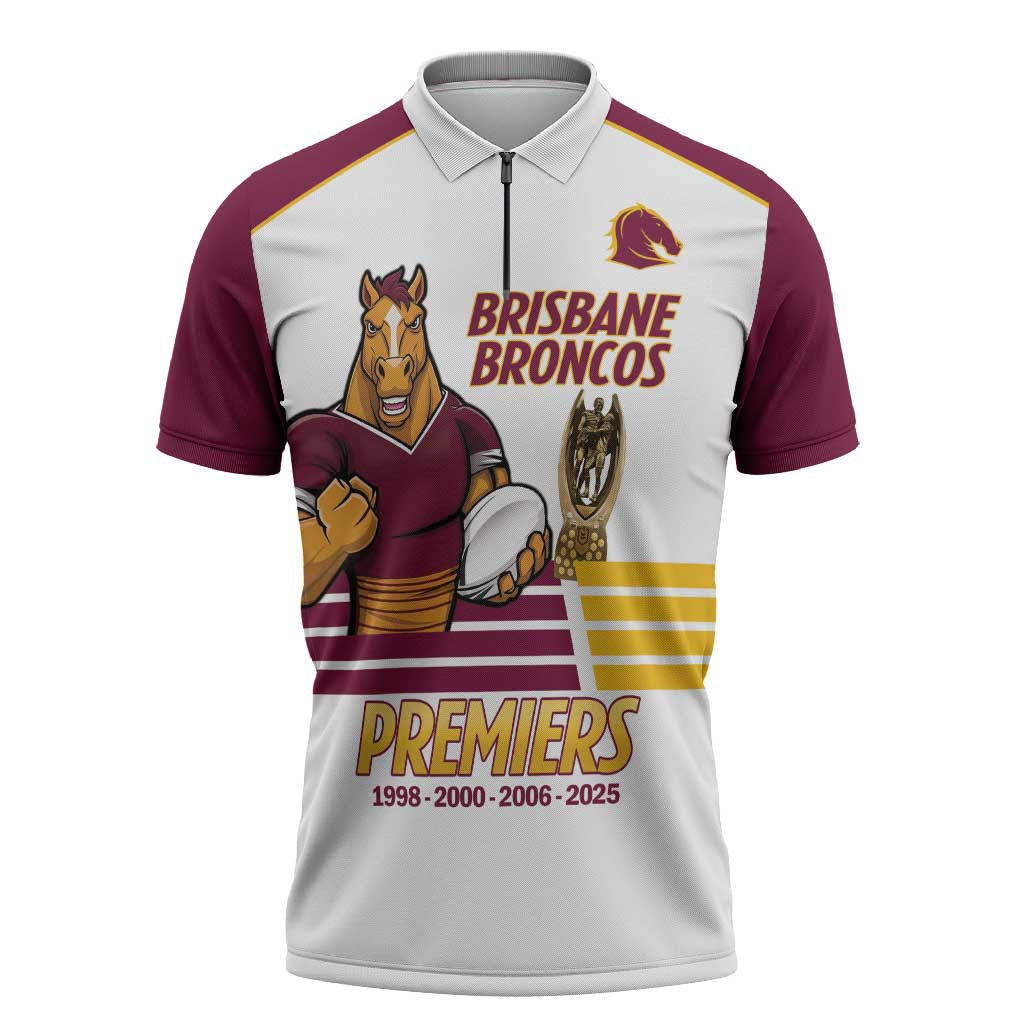 Brisbane Broncos Rugby Personalised Zipper Polo Shirt NRL 4th Premiers Proud - Aussie Hoodie