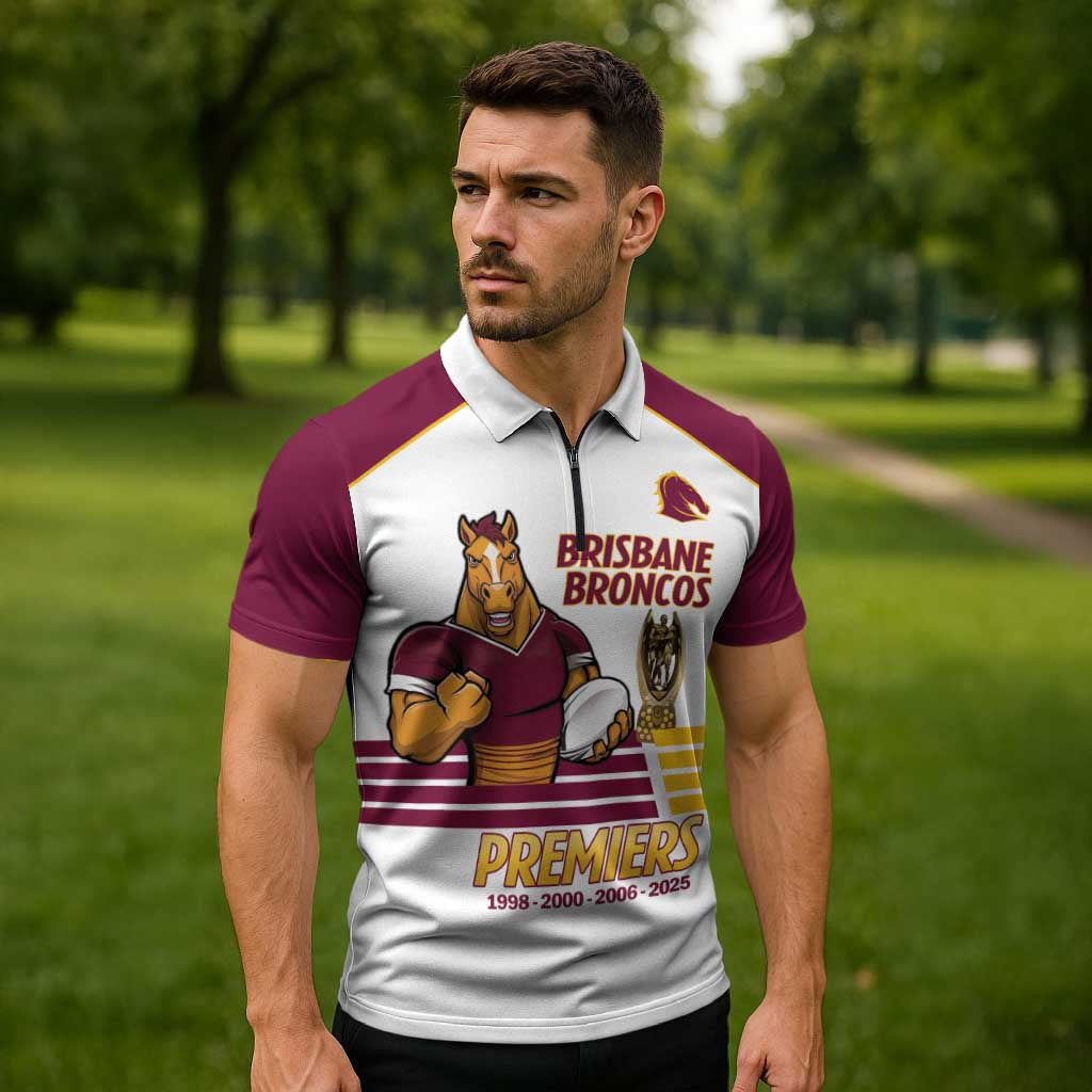 Brisbane Broncos Rugby Personalised Zipper Polo Shirt NRL 4th Premiers Proud - Aussie Hoodie