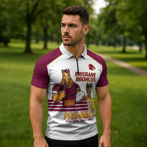 Brisbane Broncos Rugby Personalised Zipper Polo Shirt NRL 4th Premiers Proud - Aussie Hoodie