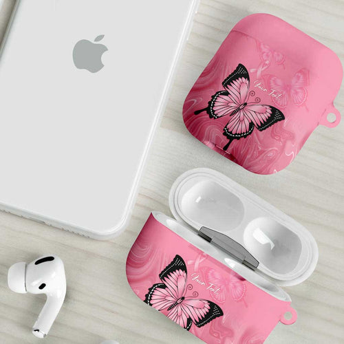 Personalised Australia Breast Cancer Awareness AirPods Case Pink Ribbon Butterfly Opal Pattern - Aussie Hoodie