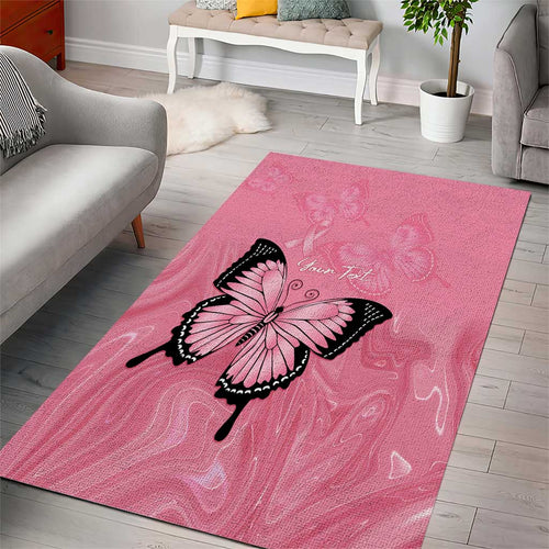 Personalised Australia Breast Cancer Awareness Area Rug Pink Ribbon Butterfly Opal Pattern - Aussie Hoodie