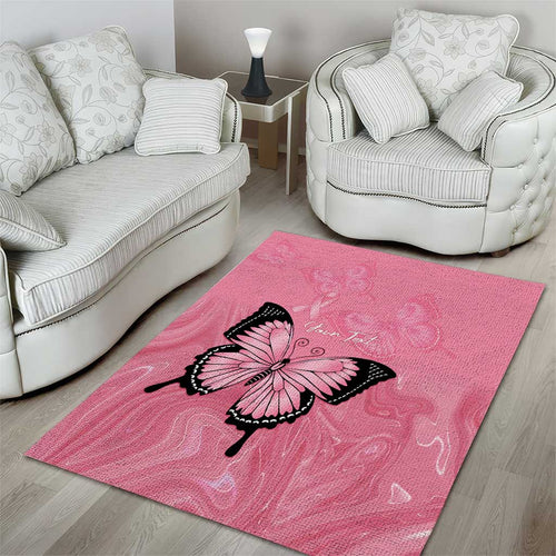 Personalised Australia Breast Cancer Awareness Area Rug Pink Ribbon Butterfly Opal Pattern - Aussie Hoodie