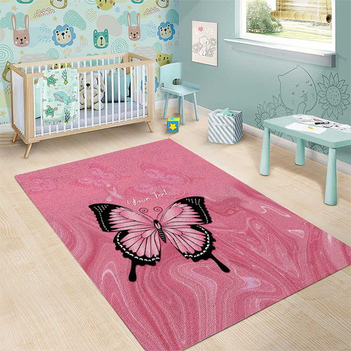 Personalised Australia Breast Cancer Awareness Area Rug Pink Ribbon Butterfly Opal Pattern - Aussie Hoodie