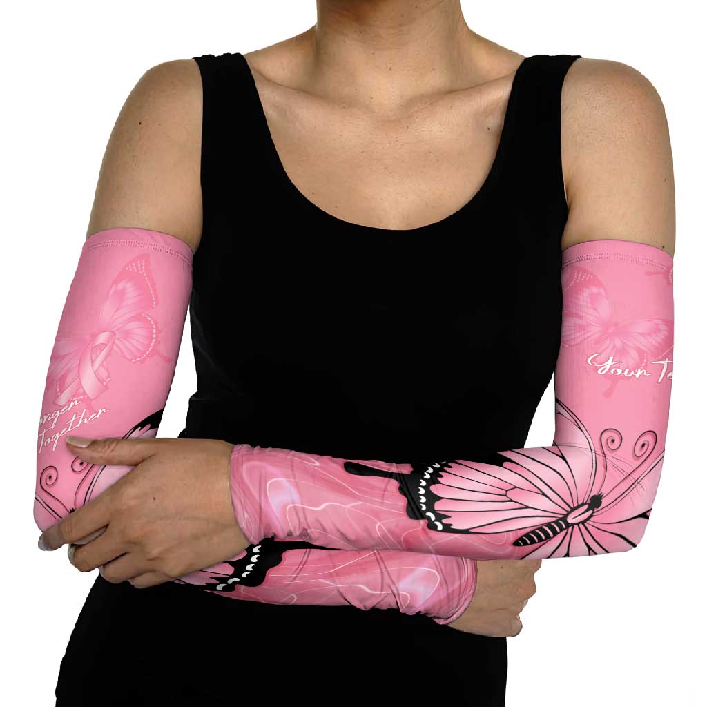 Personalised Australia Breast Cancer Awareness Arm Sleeves Pink Ribbon Butterfly Opal Pattern - Aussie Hoodie