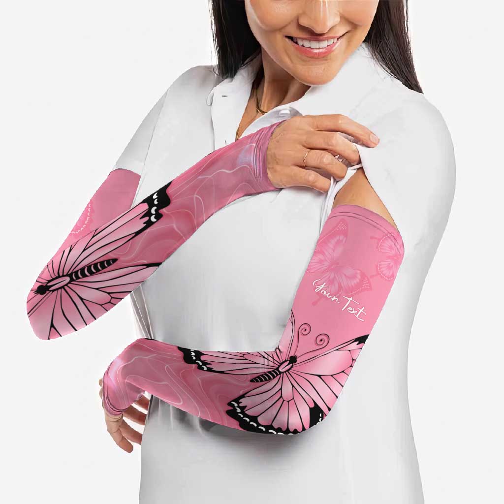 Personalised Australia Breast Cancer Awareness Arm Sleeves Pink Ribbon Butterfly Opal Pattern - Aussie Hoodie