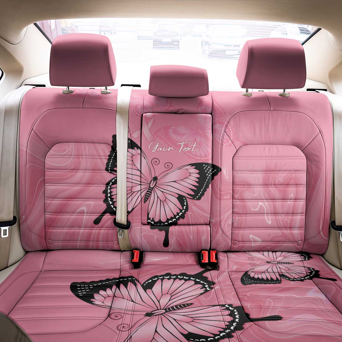 Personalised Australia Breast Cancer Awareness Back Car Seat Cover Pink Ribbon Butterfly Opal Pattern - Aussie Hoodie