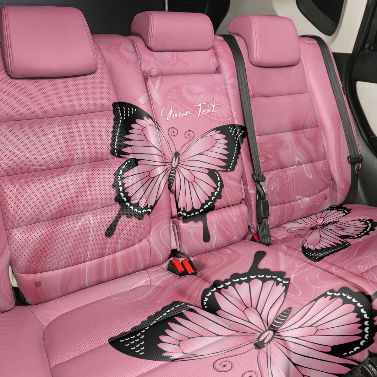 Personalised Australia Breast Cancer Awareness Back Car Seat Cover Pink Ribbon Butterfly Opal Pattern - Aussie Hoodie